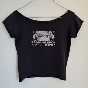 Brandy Melville Black Radio Silence Graphic Crop Tee